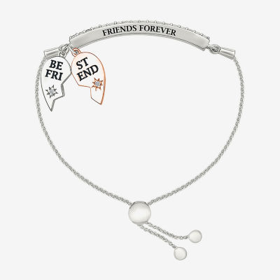 "Best Friend" Lab Created White Sapphire 10K Rose Gold Sterling Silver Heart Bolo Bracelet