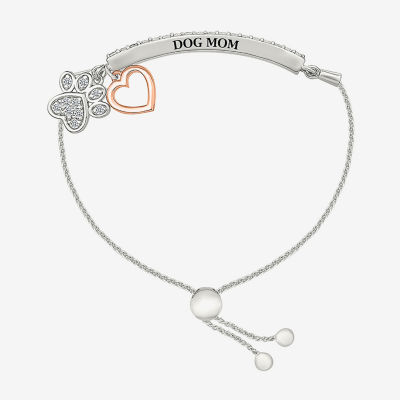 "Paw Print" Lab Created White Sapphire 10K Rose Gold Sterling Silver Heart Bolo Bracelet