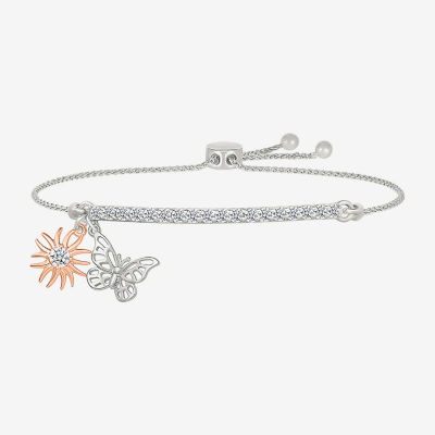 "Hermanas" Lab Created White Sapphire 10K Rose Gold Sterling Silver Bolo Bracelet