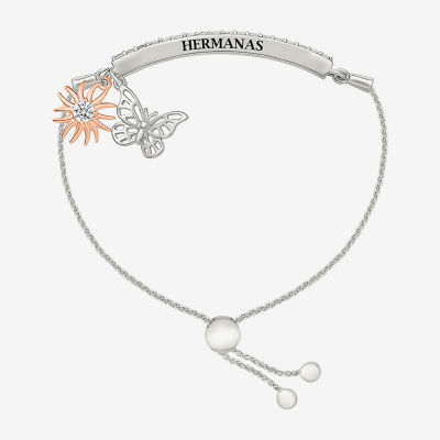 "Hermanas" Lab Created White Sapphire 10K Rose Gold Sterling Silver Bolo Bracelet