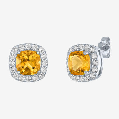 Genuine Yellow Citrine Sterling Silver 10mm Cushion Stud Earrings