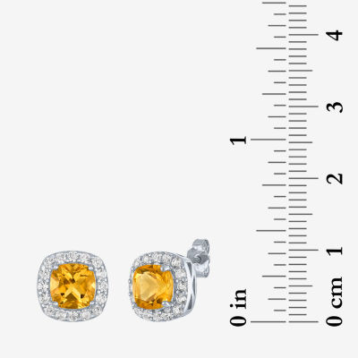 Genuine Yellow Citrine Sterling Silver 10mm Cushion Stud Earrings