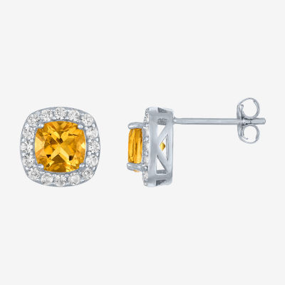 Genuine Yellow Citrine Sterling Silver 10mm Cushion Stud Earrings