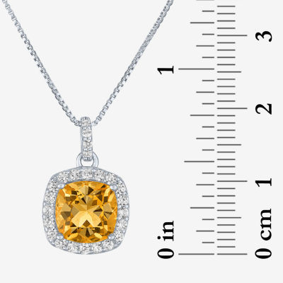 Womens Genuine Yellow Citrine Sterling Silver Cushion Pendant Necklace