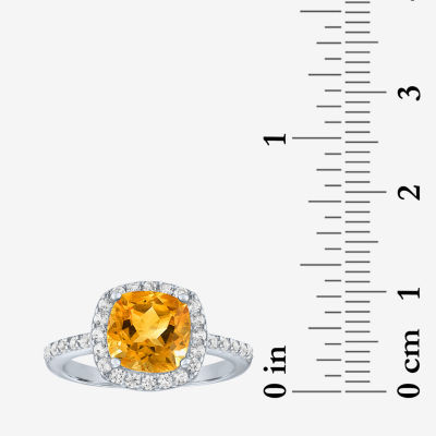 Womens Gemstone Sterling Silver Halo Cushion Cocktail Ring