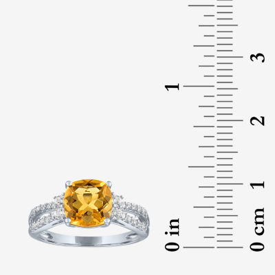 Womens Genuine Yellow Citrine Sterling Silver Side Stone Cocktail Ring