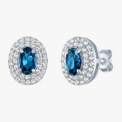 Genuine Blue Topaz Sterling Silver 10.2mm Stud Earrings