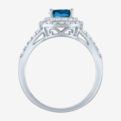 Womens Genuine Blue Topaz Halo Cocktail Ring