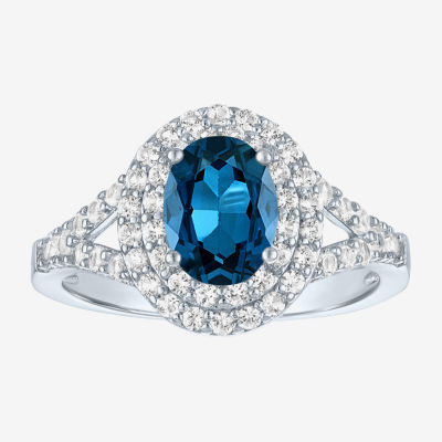 Womens Genuine Blue Topaz Halo Cocktail Ring