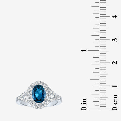 Womens Genuine Blue Topaz Halo Cocktail Ring