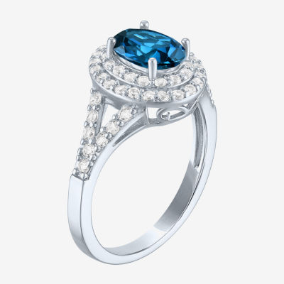 Womens Genuine Blue Topaz Halo Cocktail Ring