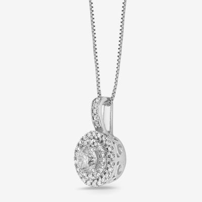 Womens 1/2 CT. T.W. Natural White Diamond 14K White Gold Round Pendant Necklace