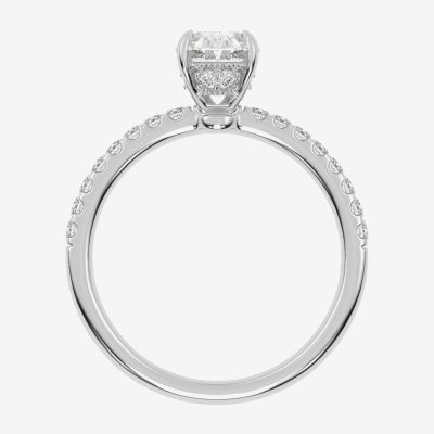 (G-H /  Si1-Si2) Womens 1 CT. T.W. Lab Grown White Diamond 10K White Gold Oval Side Stone Engagement Ring