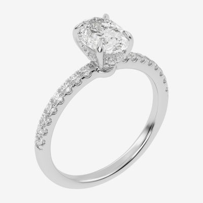 (G-H /  Si1-Si2) Womens 1 CT. T.W. Lab Grown White Diamond 10K White Gold Oval Side Stone Engagement Ring