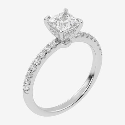 (G-H /  Si1-Si2) Womens 1 CT. T.W. Lab Grown White Diamond 10K White Gold Side Stone Engagement Ring
