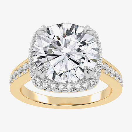 (G-H / Vs2-Si1) Womens 3 1/2 CT. T.W Lab Grown White Diamond 14K Gold Side Stone Halo Engagement Ring, 8, Yellow
