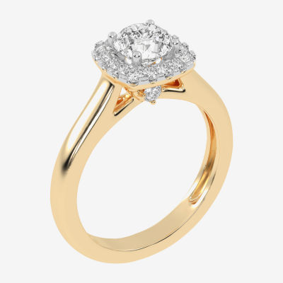 1 CT. T.W. Lab-Grown (G-H / SI1-SI2) Diamond Cushion Halo Engagement Ring in 10K Gold