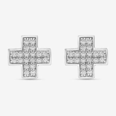 1/2 CT. T.W. Natural White Diamond Sterling Silver 11mm Cross Stud Earrings