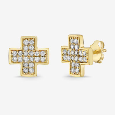 1/2 CT. T.W. Natural White Diamond 14K Gold Over Silver 11mm Cross Stud Earrings