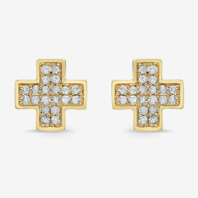 1/2 CT. T.W. Natural White Diamond 14K Gold Over Silver 11mm Cross Stud Earrings