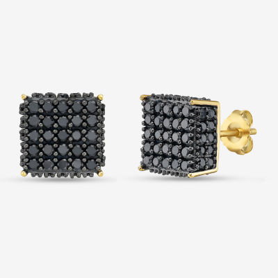 1 3/4 CT. T.W. Natural Black Diamond 14K Gold Over Silver Sterling Silver 8mm Square Stud Earrings