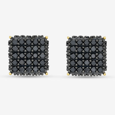 1 3/4 CT. T.W. Natural Black Diamond 14K Gold Over Silver Sterling Silver 8mm Square Stud Earrings