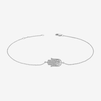 Sterling Silver 10 Inch Solid Cable Hamsa Ankle Bracelet