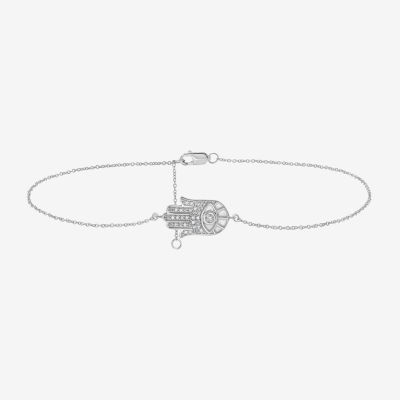 Sterling Silver 10 Inch Solid Cable Hamsa Ankle Bracelet