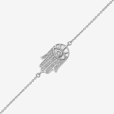 Sterling Silver 10 Inch Solid Cable Hamsa Ankle Bracelet