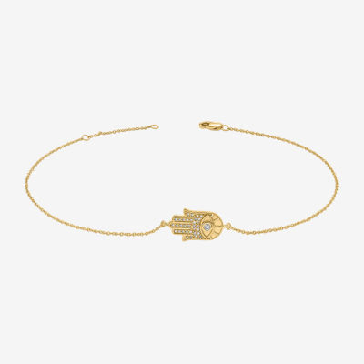 14K Gold Over Silver 10 Inch Solid Cable Hamsa Ankle Bracelet