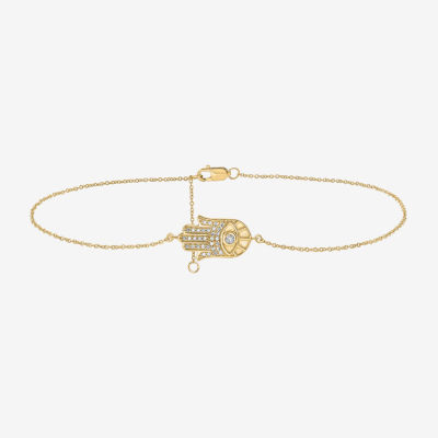 14K Gold Over Silver 10 Inch Solid Cable Hamsa Ankle Bracelet