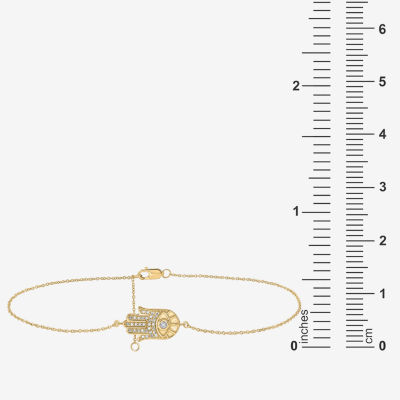 14K Gold Over Silver 10 Inch Solid Cable Hamsa Ankle Bracelet