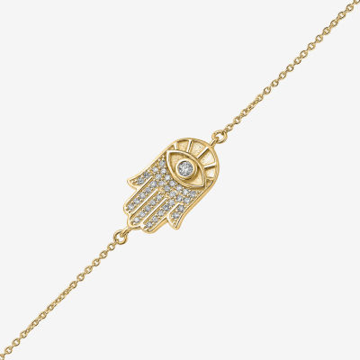 14K Gold Over Silver 10 Inch Solid Cable Hamsa Ankle Bracelet