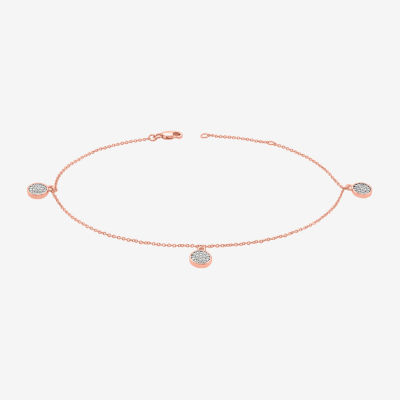 14K Rose Gold Over Silver 10 Inch Solid Cable Star Ankle Bracelet