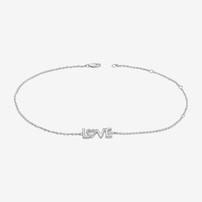 Love Sterling Silver 10 Inch Solid Cable Heart Ankle Bracelet