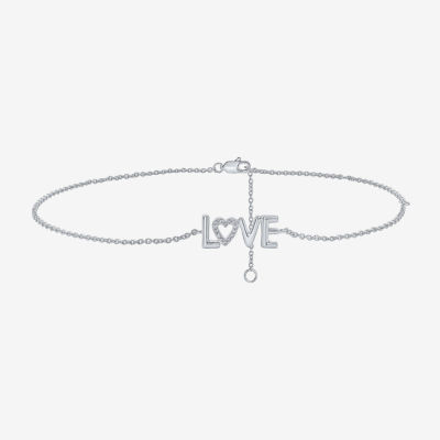 Love Sterling Silver 10 Inch Solid Cable Heart Ankle Bracelet