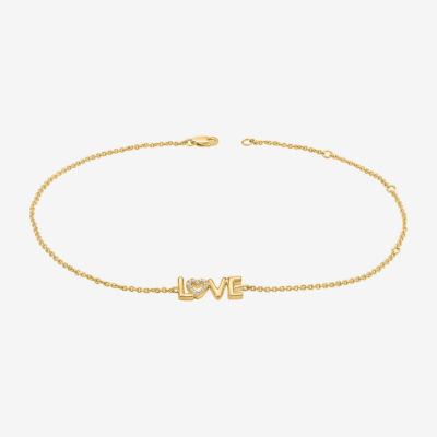 Love 14K Gold Over Silver 10 Inch Solid Cable Heart Ankle Bracelet