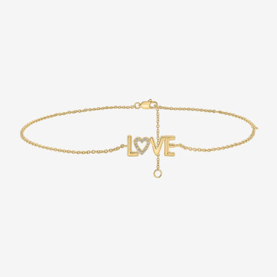 Love 14K Gold Over Silver 10 Inch Solid Cable Heart Ankle Bracelet