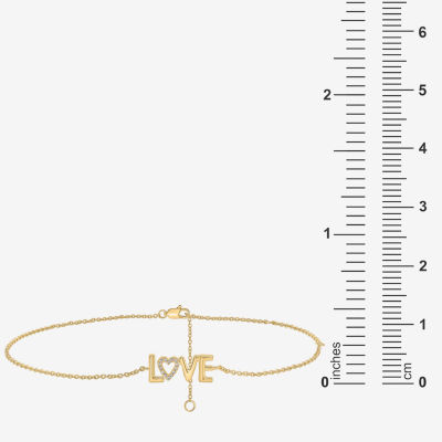 Love 14K Gold Over Silver 10 Inch Solid Cable Heart Ankle Bracelet