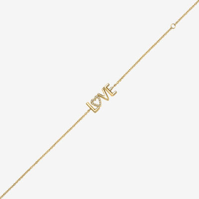 Love 14K Gold Over Silver 10 Inch Solid Cable Heart Ankle Bracelet