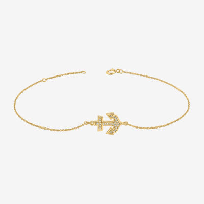 14K Gold Over Silver 10 Inch Solid Cable Anchor Ankle Bracelet