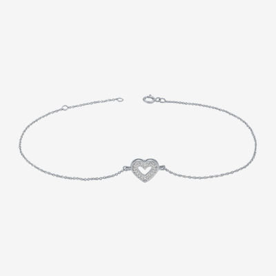 Sterling Silver 10 Inch Solid Cable Heart Ankle Bracelet