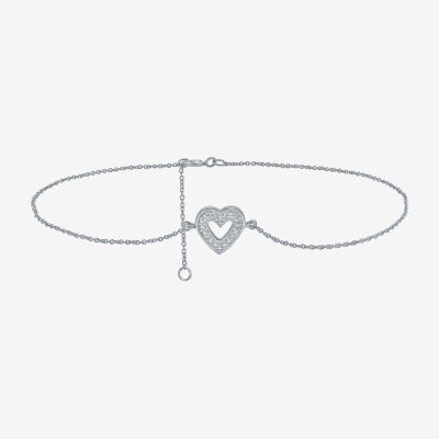 Sterling Silver 10 Inch Solid Cable Heart Ankle Bracelet