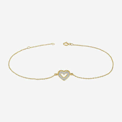 14K Gold Over Silver 10 Inch Solid Cable Heart Ankle Bracelet