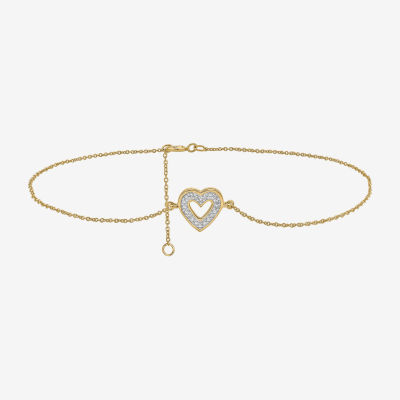 14K Gold Over Silver 10 Inch Solid Cable Heart Ankle Bracelet