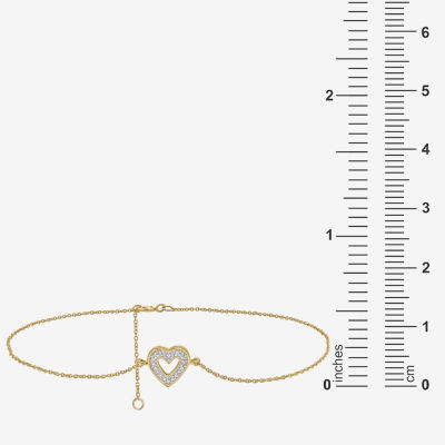 14K Gold Over Silver 10 Inch Solid Cable Heart Ankle Bracelet