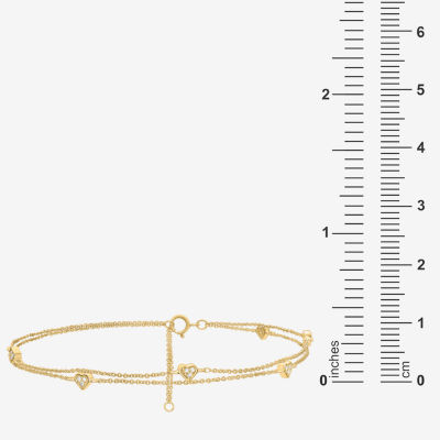 Double Strand Station 14K Gold Over Silver 10 Inch Solid Cable Heart Ankle Bracelet