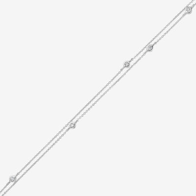 Double Strand Station Sterling Silver 10 Inch Solid Cable Ankle Bracelet