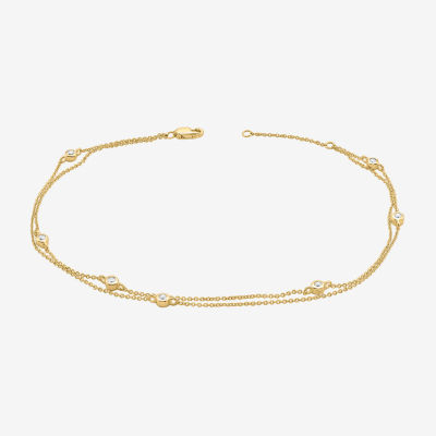 Double Strand Station 14K Gold Over Silver 10 Inch Solid Cable Ankle Bracelet