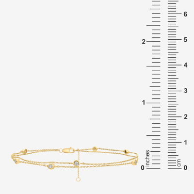 Double Strand Station 14K Gold Over Silver 10 Inch Solid Cable Ankle Bracelet